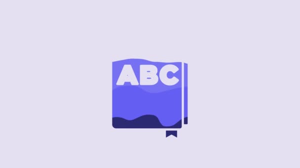 Blue Abc Book Icon Isolated Purple Background Dictionary Book Sign — Vídeo de Stock