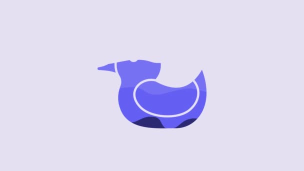 Синя Гумова Піктограма Качки Ізольована Фіолетовому Фоні Відео Рух Графічна — стокове відео