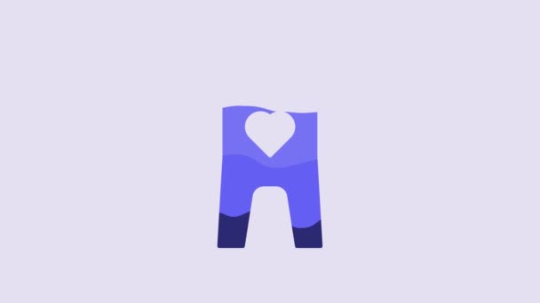 青い赤ちゃんの服のアイコンは紫色の背景に隔離された 赤ちゃんの女の子と男の子のためのベビー服 ベビー ボディスーツ 4Kビデオモーショングラフィックアニメーション — ストック動画