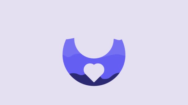 紫色の背景に隔離された青い赤ちゃんのビブアイコン 4Kビデオモーショングラフィックアニメーション — ストック動画