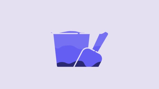 Blue Sand Bucket Shovel Icon Isolated Purple Background Plastic Kid — 图库视频影像