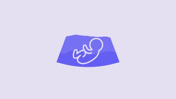 Blue Ultrasound Baby Icon Isolated Purple Background Fetus Video Motion — Wideo stockowe