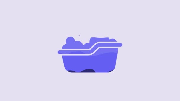 蓝色婴儿浴缸内的泡沫气泡图标孤立在紫色背景 4K视频运动图形动画 — 图库视频影像