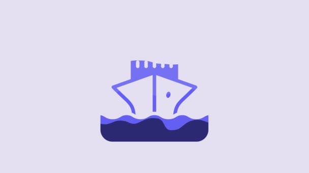 Blaues Kreuzfahrtschiff Symbol Isoliert Auf Lila Hintergrund Reisetourismus Nautischer Transport — Stockvideo