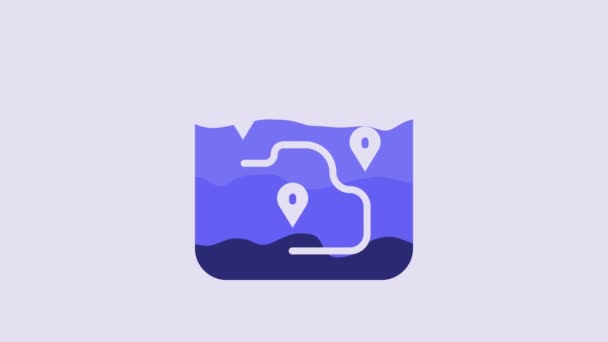 Blue Route Location Icon Isolated Purple Background Map Pointer Sign — Stock video