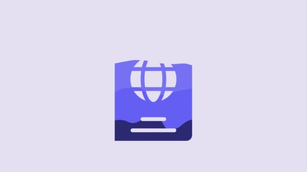 Blue Passport Biometric Data Icon Isolated Purple Background Identification Document — Vídeo de stock
