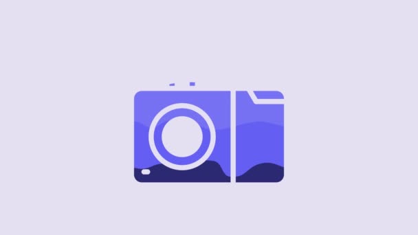 青紫色の背景に隔離されたカメラのアイコン カメラのアイコン 4Kビデオモーショングラフィックアニメーション — ストック動画