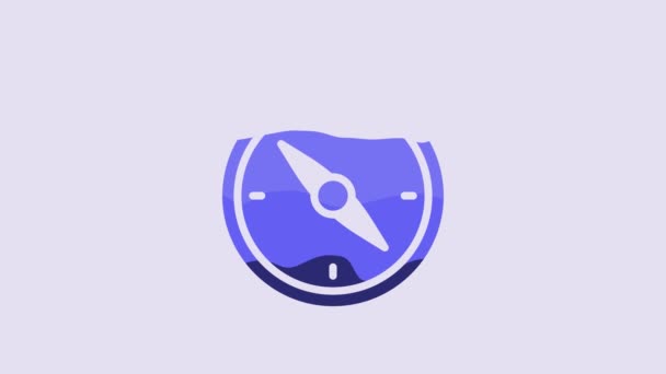 Blå Kompass Ikon Isolerad Lila Bakgrund Windrose Navigeringssymbol Vindrosa Tecken — Stockvideo