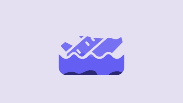 Синий Тонущий Значок Круизного Лайнера Изолирован Фиолетовом Фоне Туристический Морской — стоковое видео