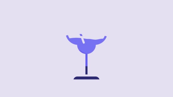 Blue Cocktail Alcohol Drink Icon Isolated Purple Background Video Motion — Stock Video