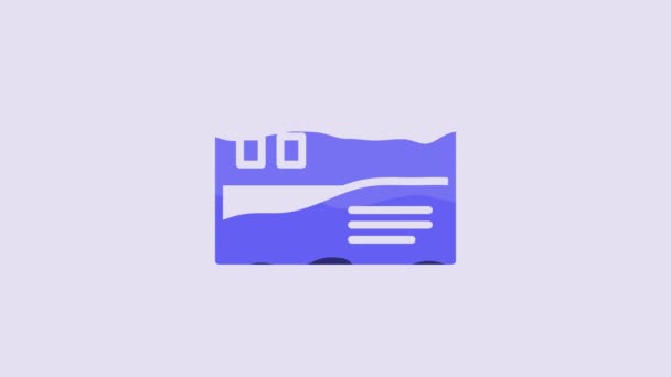 青の郵便はがきは紫色の背景に隔離されたアイコンを移動します 4Kビデオモーショングラフィックアニメーション — ストック動画