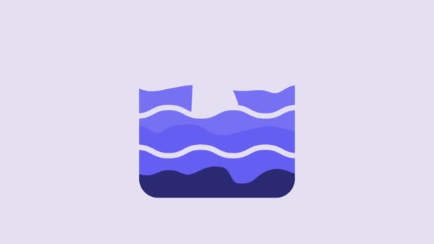 Синій Акулячий Плавець Іконі Океанічних Хвиль Ізольований Фіолетовому Фоні Відеографічна — стокове відео