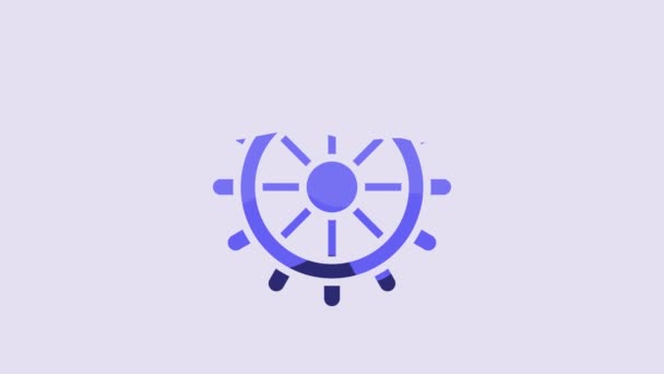 Blue Ship Рулевое Колесо Значок Изолирован Фиолетовом Фоне Видеографическая Анимация — стоковое видео