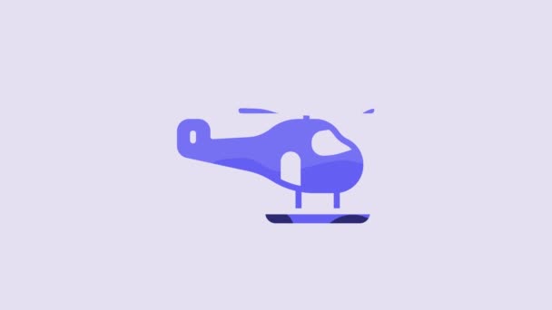 Blue Helicopter Aircraft Vehicle Icon Isolated Purple Background Video Motion — Video Stock