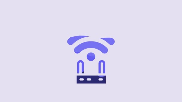 Niebieski Router Ikona Sygnału Odizolowana Fioletowym Tle Bezprzewodowy Router Modemu — Wideo stockowe