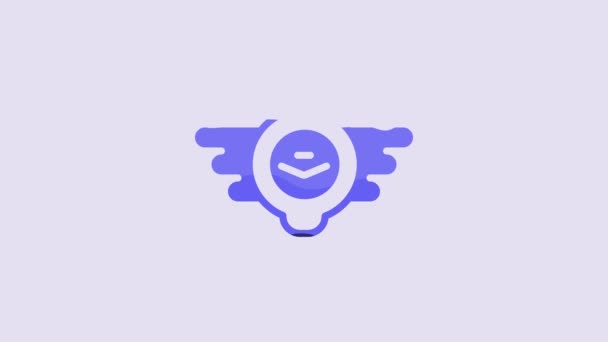 紫色の背景に隔離されたブルーアビエーションの紋章アイコン 軍用機と民間航空のアイコン 空飛ぶエンブレム ワシの鳥の翼と翼のフレーム 4Kビデオモーショングラフィックアニメーション — ストック動画