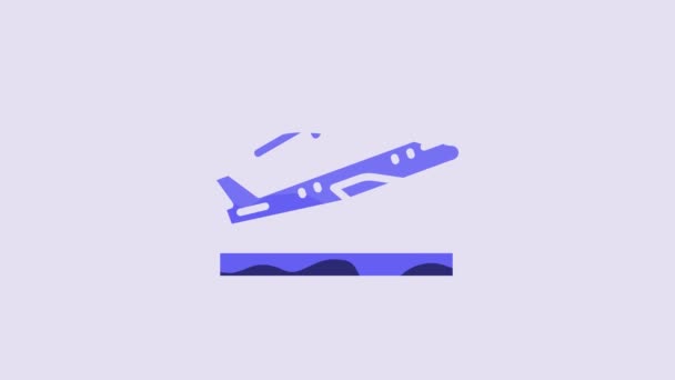 Blue Plane Takeoff Icon Isolated Purple Background Airplane Transport Symbol — Stok video