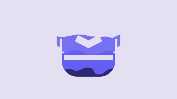 青いパイロット帽子のアイコンは紫色の背景に隔離されています 4Kビデオモーショングラフィックアニメーション — ストック動画