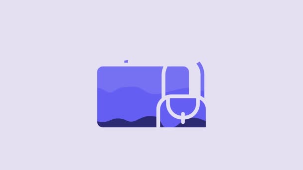 Modrý Kufr Pro Cestovní Ikonu Izolované Fialovém Pozadí Cestovní Nápis — Stock video