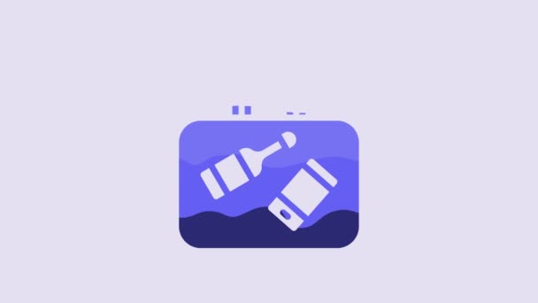 Blauwe Koffer Voor Reisicoon Geïsoleerd Paarse Achtergrond Reisbagagebord Reisbagage Icoon — Stockvideo