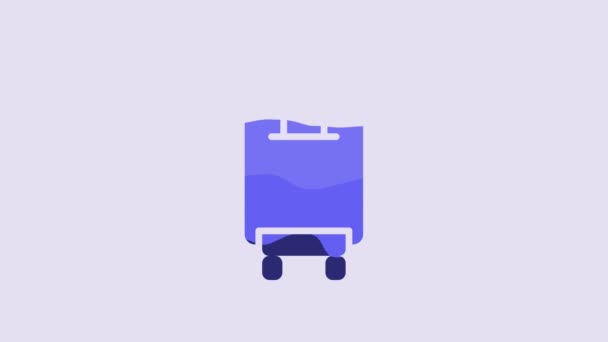 Blue Suitcase Travel Icon Isolated Purple Background Traveling Baggage Sign — Wideo stockowe