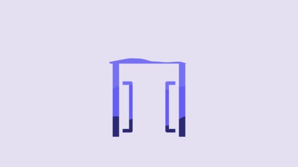 Blauer Metalldetektor Flughafensymbol Isoliert Auf Violettem Hintergrund Flughafen Sicherheitsmann Einem — Stockvideo