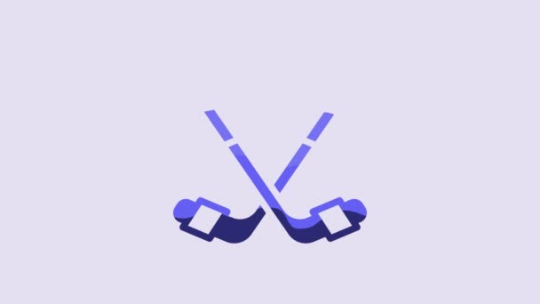 Синий Хоккей Клюшки Иконка Изолированы Фиолетовом Фоне Видеографическая Анимация — стоковое видео