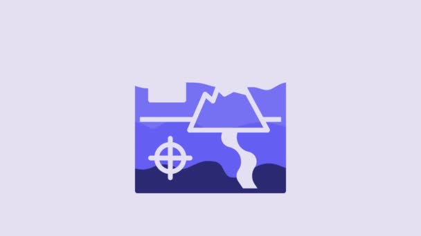 Blue Folded Map Icon Isolated Purple Background Video Motion Graphic — Stock Video