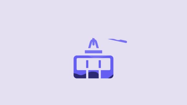 Blue Cable Car Icon Isolated Purple Background Funicular Sign Video — Video