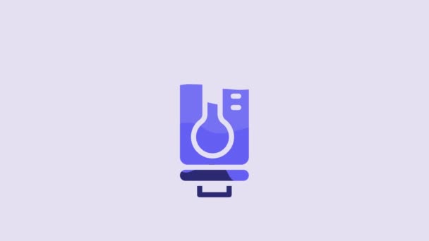 青い気象温度計は 紫色の背景に隔離された熱と冷たいアイコンを測定します 高温または低温を示す温度計機器 4Kビデオモーショングラフィックアニメーション — ストック動画