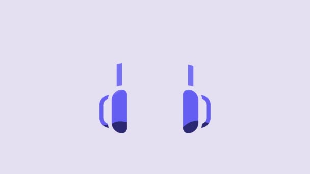 Μπλε Winter Ακουστικά Εικονίδιο Απομονώνονται Μωβ Φόντο Ώμοι Υπογράφουν Γραφική — Αρχείο Βίντεο