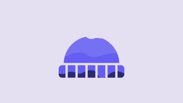 Blue Winter Hat Icon Isolated Purple Background Video Motion Graphic — Wideo stockowe
