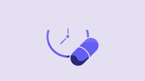 Blue Medicine Pill Tablet Icon Isolated Purple Background Capsule Pill — Stockvideo