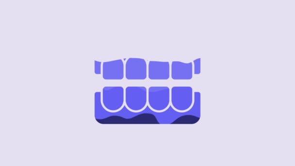 Blue False Jaw Icon Isolated Purple Background Dental Jaw Dentures — Vídeo de Stock