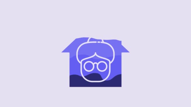 Иконка Дома Синего Цвета Фиолетовом Фоне Здравоохранение Пожилых Больных Людей — стоковое видео