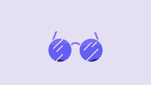 Ikona Niebieskich Okularów Odizolowana Fioletowym Tle Animacja Graficzna Ruchu Wideo — Wideo stockowe
