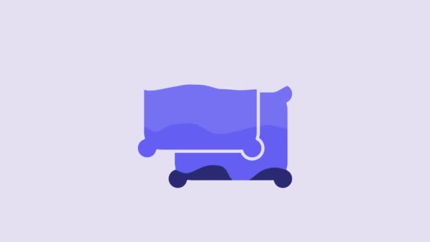 Ícone Travesseiro Retangular Azul Isolado Fundo Roxo Sinal Almofada Animação — Vídeo de Stock
