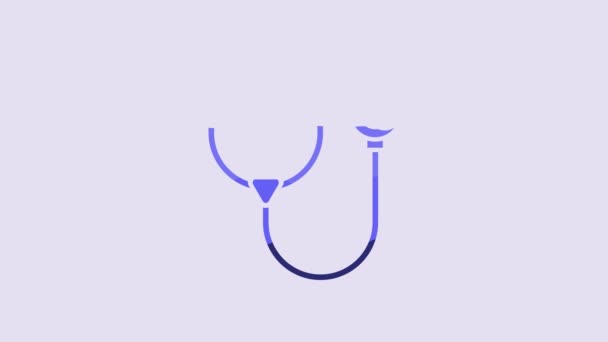 Blue Stethoscope Medical Instrument Icon Isolated Purple Background Video Motion — Stockvideo