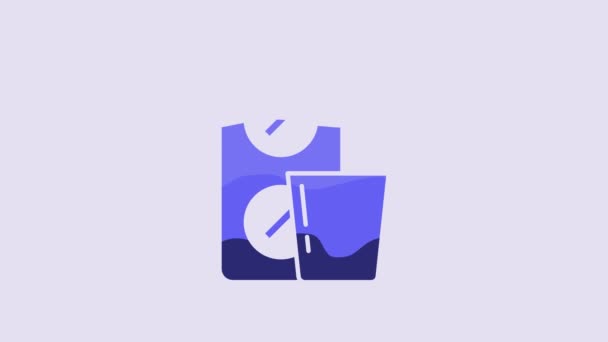 Pastillas Azules Blister Icono Del Envase Aislado Sobre Fondo Púrpura — Vídeo de stock