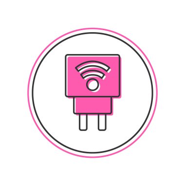 Filled outline Smart electric plug system icon isolated on white background. Internet of things concept with wireless connection.  Vector