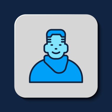 Filled outline Client in barbershop icon isolated on blue background.  Vector
