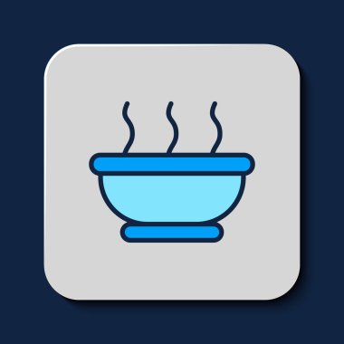 Filled outline Bowl of hot soup icon isolated on blue background.  Vector