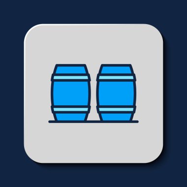 Mavi arka planda izole edilmiş şarap ikonu için ahşap fıçı. Vektör