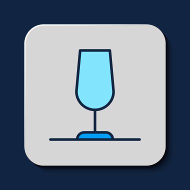 Doldurulmuş şarap kadehi simgesi mavi arkaplanda izole edilmiş. Şarap kadehi işareti. Vektör