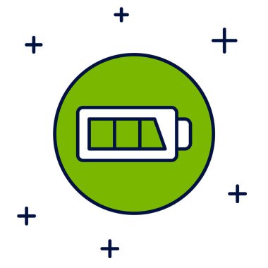 Doldurulmuş Batarya şarj seviyesi göstergesi simgesi beyaz arkaplanda izole edildi. Vektör