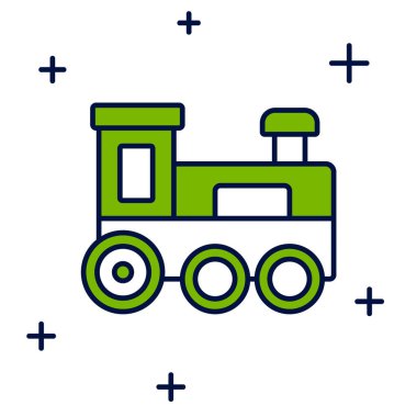 Doldurulmuş oyuncak tren simgesi beyaz arkaplanda izole edildi. Vektör