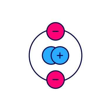 Doldurulmuş Atom simgesi beyaz arkaplanda izole edildi. Bilimin, eğitimin, nükleer fiziğin, bilimsel araştırmaların sembolü. Vektör