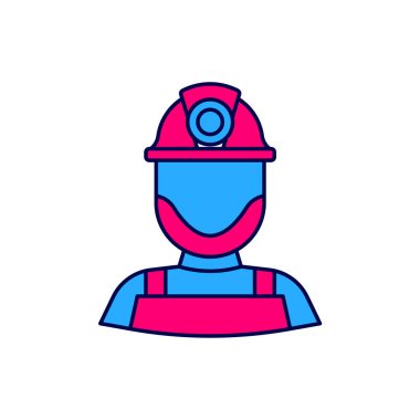 Filled outline Miner in a helmet icon isolated on white background.  Vector