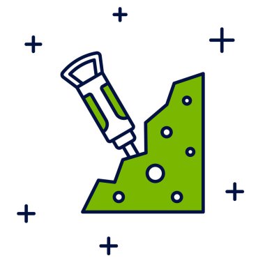 Ana hatlarıyla doldurulmuş kaya matkabı ve taş ikonu beyaz arka planda izole edilmiş. Vektör