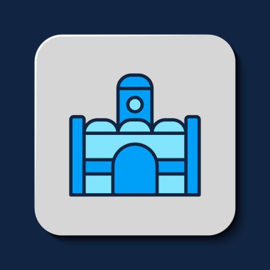 Filled outline Egyptian house icon isolated on blue background.  Vector